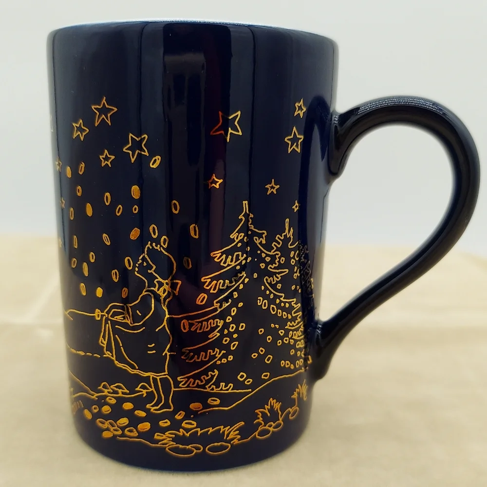 German Fairytale Coffee Tea Mug Collectors Gold Dark Blue Catching Stars Sky